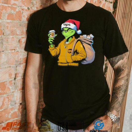 Grinch Hat Santa Hug Coffee United Parcel Service Logo Christmas Shirt