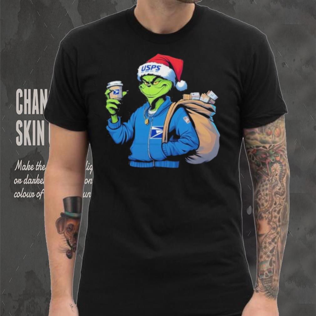 Grinch Hat Santa Hug Coffee United States Postal Service Logo Christmas Shirt Grinch Hat Santa Hug Coffee United States Postal Service Logo Christmas Shirt