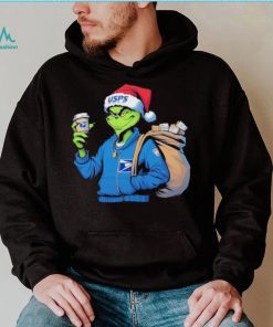 Grinch Hat Santa Hug Coffee United States Postal Service Logo Christmas Shirt