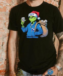 Grinch Hat Santa Hug Coffee United States Postal Service Logo Christmas Shirt