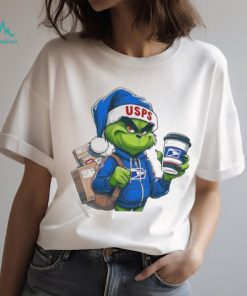 Grinch Hat Santa Hug United States Postal Service Christmas Logo Shirt