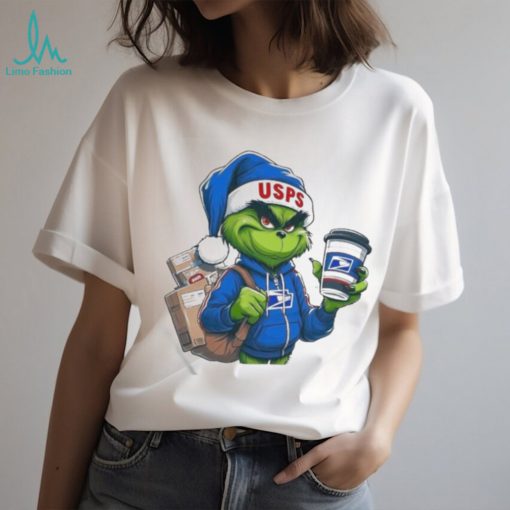 Grinch Hat Santa Hug United States Postal Service Christmas Logo Shirt