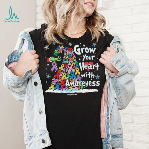 Grinch Santa Hug Cancer Grow Your Heart With Awareness Tree Merry Christmas Shirt