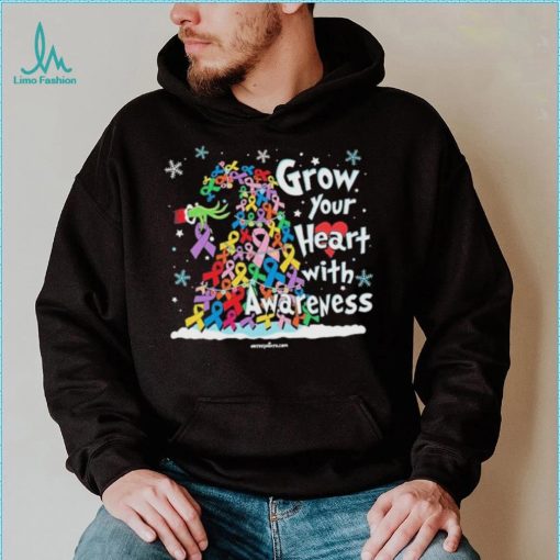 Grinch Santa Hug Cancer Grow Your Heart With Awareness Tree Merry Christmas Shirt