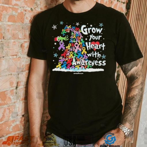 Grinch Santa Hug Cancer Grow Your Heart With Awareness Tree Merry Christmas Shirt