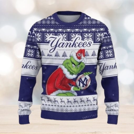 Grinch York Yankees Blue Christmas Ugly Sweater, Yankees Christmas Sweater