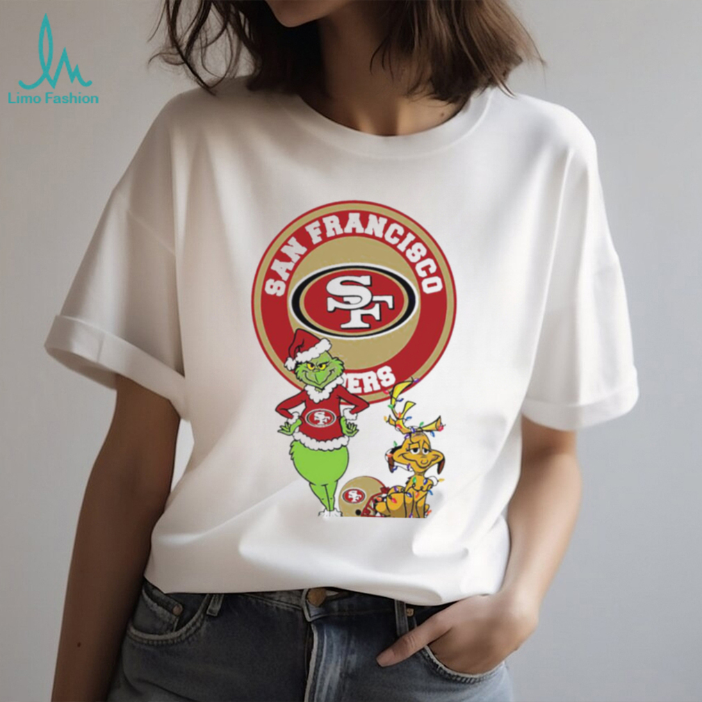 Grinch and Max dog NFL San Francisco 49ers football helmet logo shirt Grinch and Max dog NFL San Francisco 49ers football helmet logo shirt