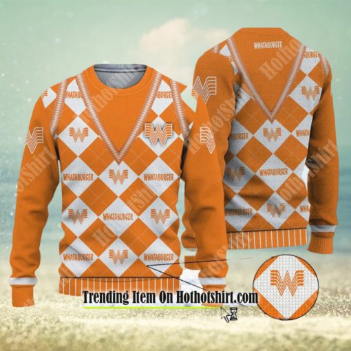 HOT UGLY CHRISTMAS SWEATER WHATABURGER MANY LOGO ORANGE DESIGN