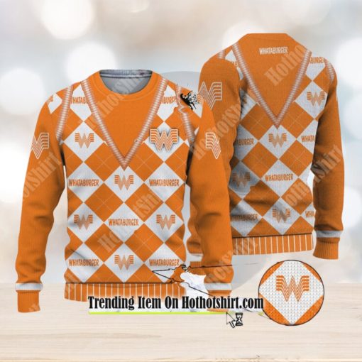 HOT UGLY CHRISTMAS SWEATER WHATABURGER MANY LOGO ORANGE DESIGN