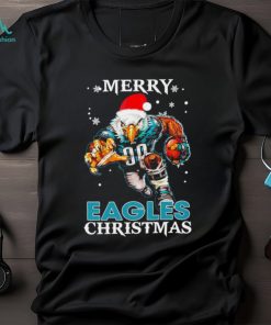 Happy Merry Christmas Philadelphia Eagles football Santa hat mascot shirt
