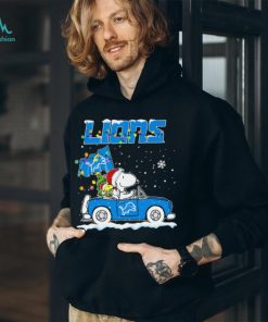 Happy Merry Christmas Snoopy drive a car Detroit Lions logo flag gift shirt