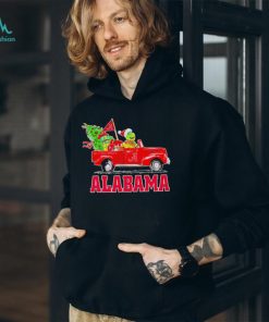 Happy Merry Christmas The Grinch drive a car Alabama Crimson Tide football logo flag gift shirt