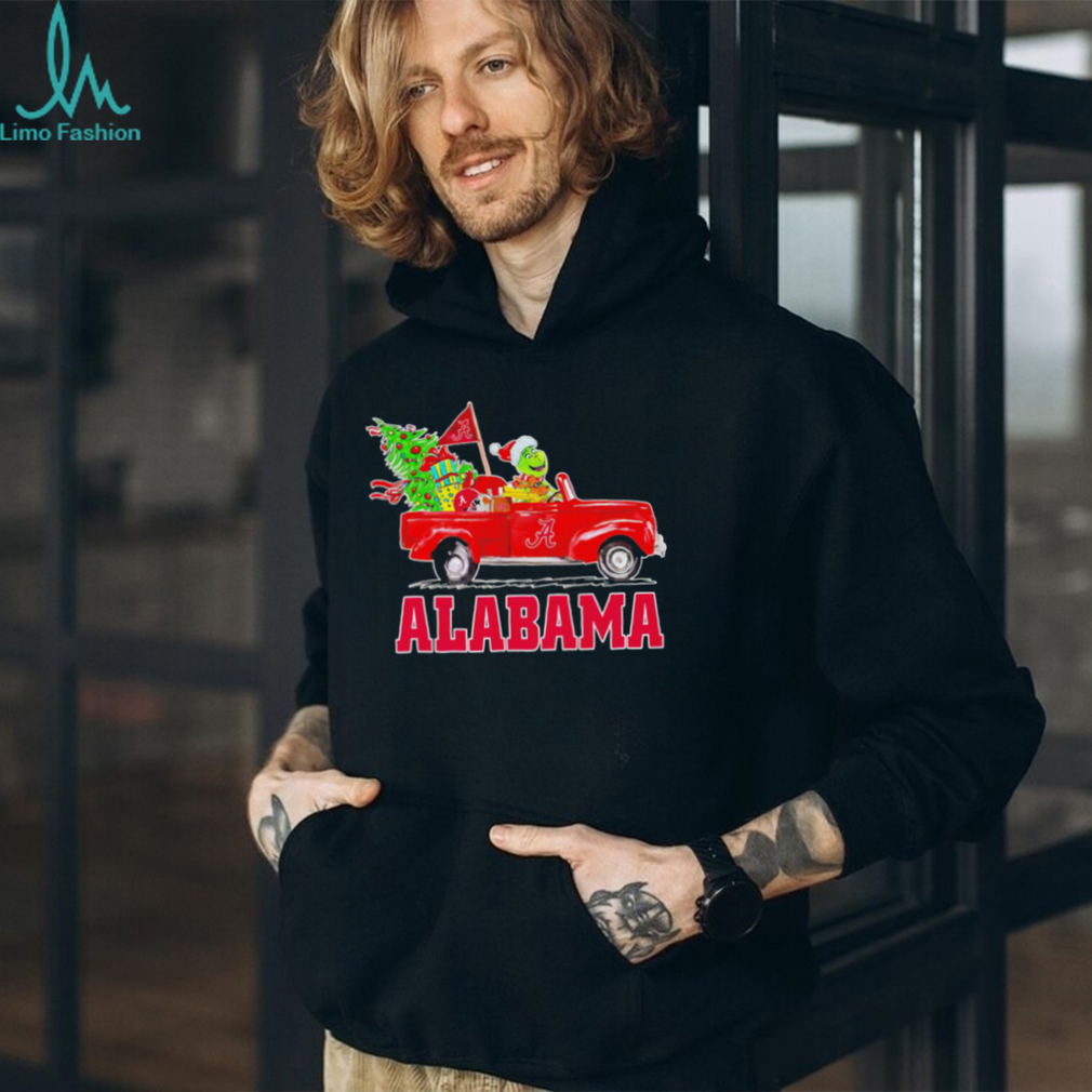 Happy Merry Christmas The Grinch drive a car Alabama Crimson Tide football logo flag gift shirt Happy Merry Christmas The Grinch drive a car Alabama Crimson Tide football logo flag gift shirt