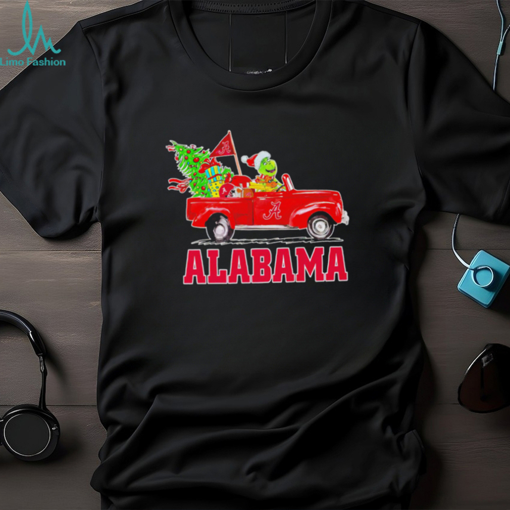Happy Merry Christmas The Grinch drive a car Alabama Crimson Tide football logo flag gift shirt Happy Merry Christmas The Grinch drive a car Alabama Crimson Tide football logo flag gift shirt