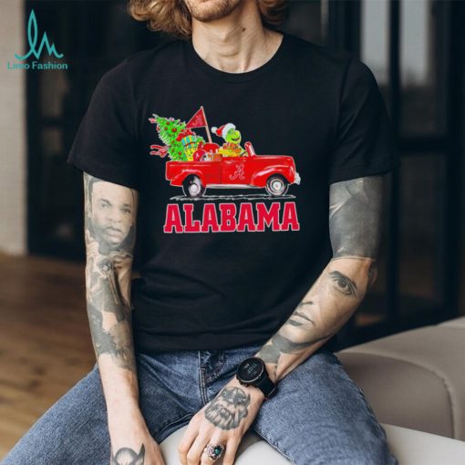 Happy Merry Christmas The Grinch drive a car Alabama Crimson Tide football logo flag gift shirt