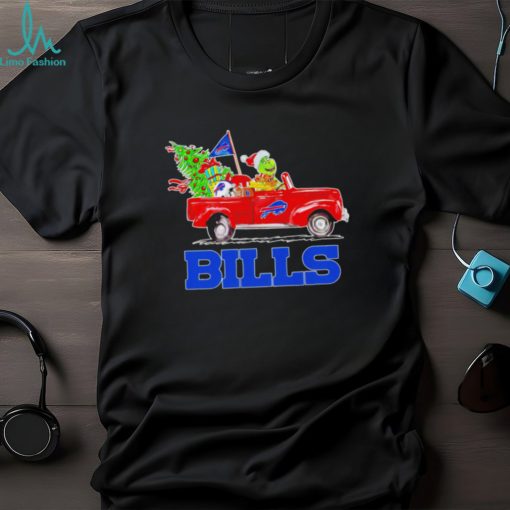 Happy Merry Christmas The Grinch drive a car Buffalo Bills football logo flag gift shirt