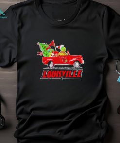 Happy Merry Christmas The Grinch drive a car Louisville Cardinals football logo flag gift shirt