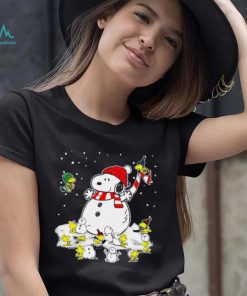 Happy Xmas Snoopy and Woodstock snowman winter cute funny shirt