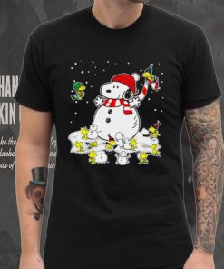 Happy Xmas Snoopy and Woodstock snowman winter cute funny shirt