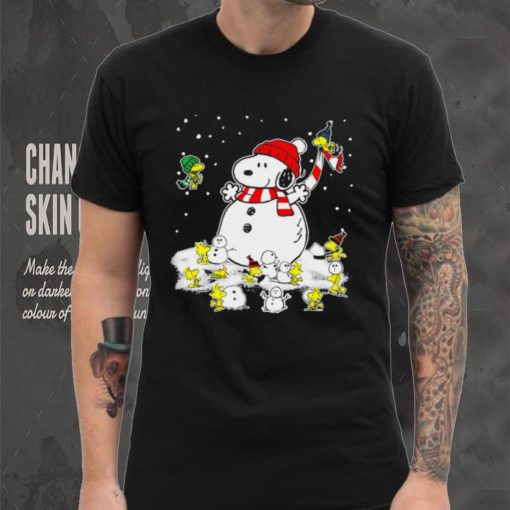 Happy Xmas Snoopy and Woodstock snowman winter cute funny shirt