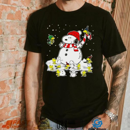 Happy Xmas Snoopy and Woodstock snowman winter cute funny shirt
