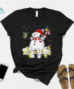 Happy Xmas Snoopy and Woodstock snowman winter cute funny shirt