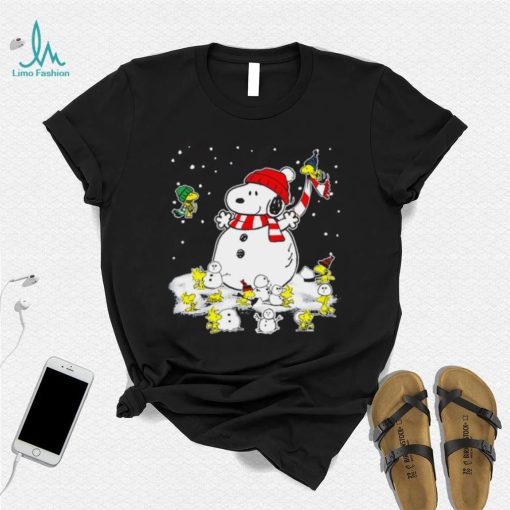 Happy Xmas Snoopy and Woodstock snowman winter cute funny shirt