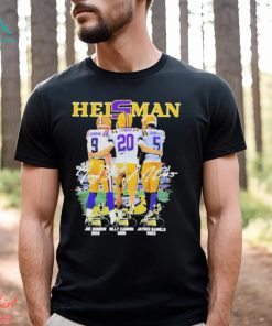Heisman LSU Tigers Joe Burrow 2019 Billy Cannon 1969 And Jayden Daniels 2023 Signatures T Shirt
