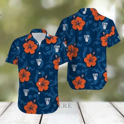 Hibiscus Custom Logo Orange Navy Hawaiian Shirt