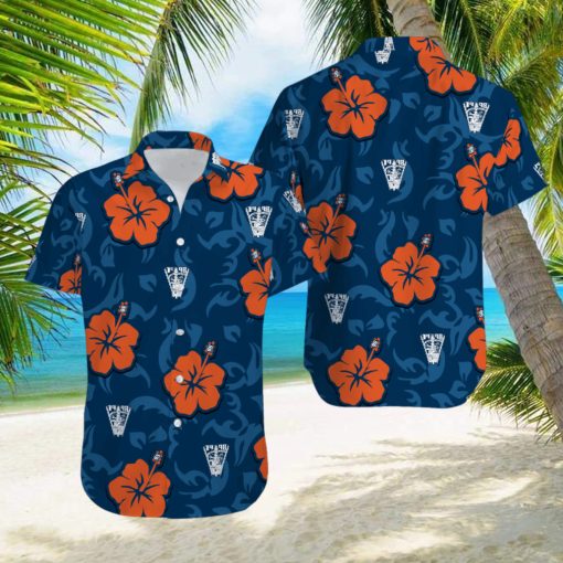 Hibiscus Custom Logo Orange Navy Hawaiian Shirt