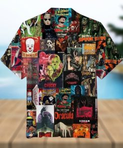 Horror Movie Collage Hawaiian Shirt, Horror Hawaiian Shirt, Horror Character Summer Shirt, Halloween Hawaiian Shirt