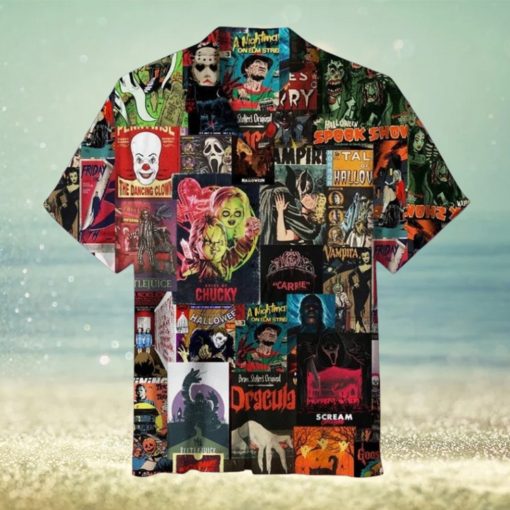 Horror Movie Collage Hawaiian Shirt, Horror Hawaiian Shirt, Horror Character Summer Shirt, Halloween Hawaiian Shirt