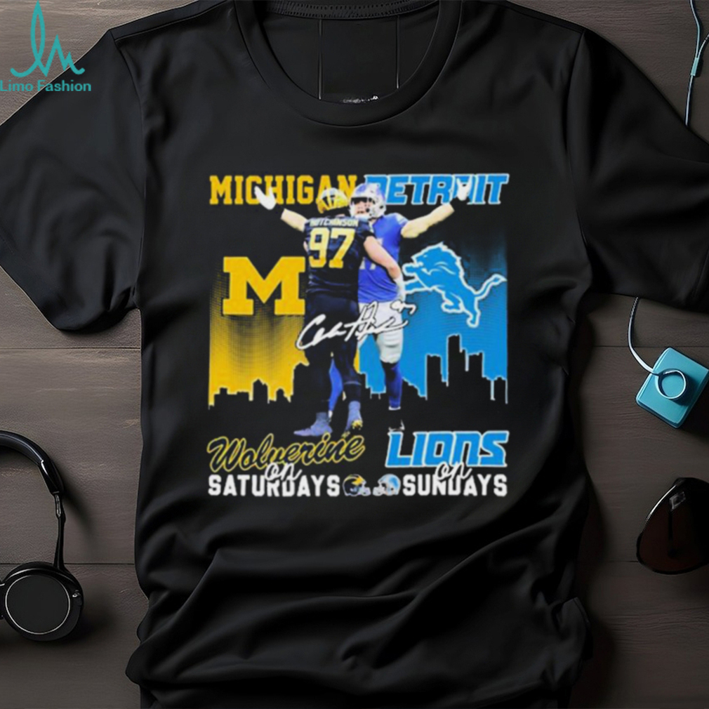 Hutchinson Michigan Wolverines On Saturdays Detroit Lions On Sundays Signatures Shirt Hutchinson Michigan Wolverines On Saturdays Detroit Lions On Sundays Signatures Shirt