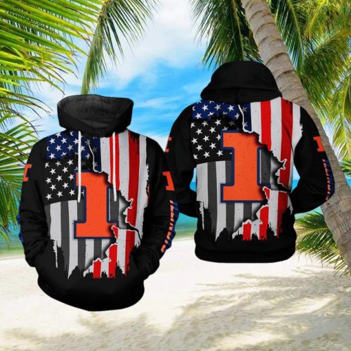 Illinois Fighting Illini NCAA US Flag 3D Printed Hoodie