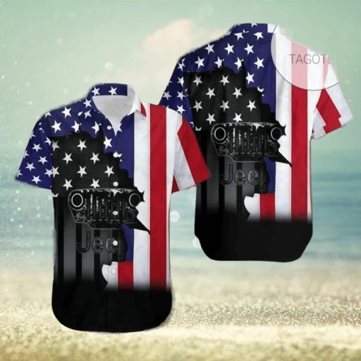 Jeep and US Flag Converge in a Patriotic Hawaiian Shirt