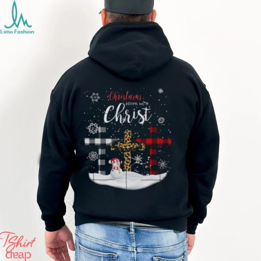 Jesus cross christmas three color leopard fabric christmas begin with christ snow design png shirt