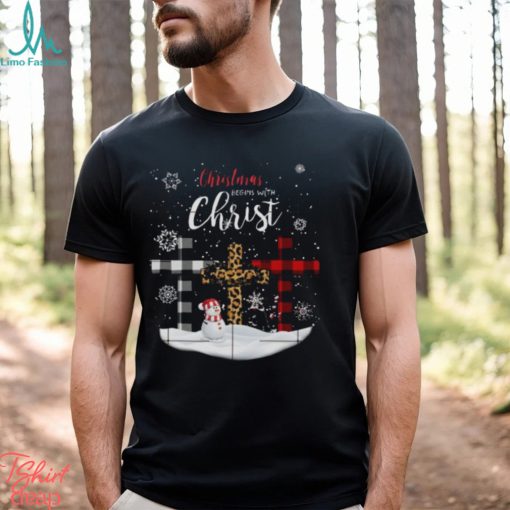 Jesus cross christmas three color leopard fabric christmas begin with christ snow design png shirt