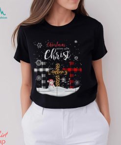 Jesus cross christmas three color leopard fabric christmas begin with christ snow design png shirt