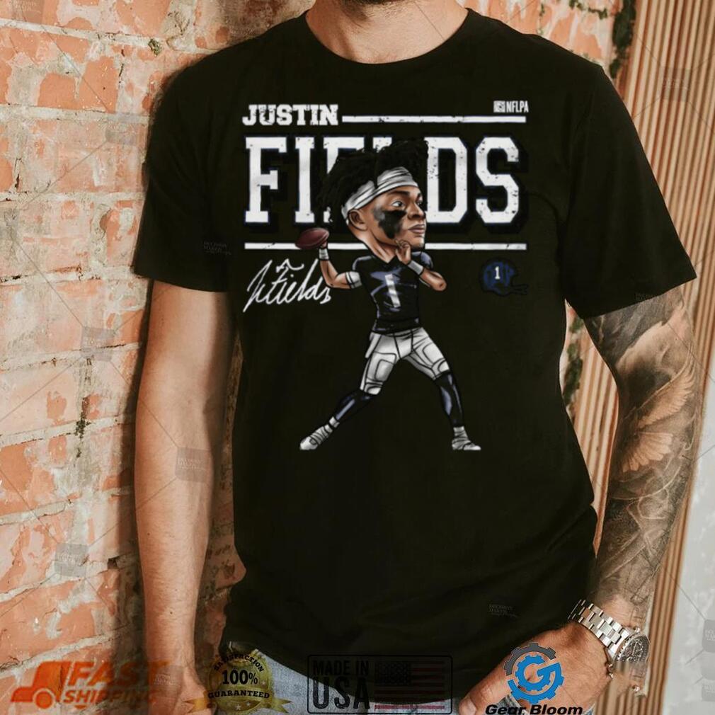Justin Fields Cartoon WHT Shirt Justin Fields Cartoon WHT Shirt