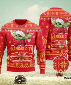 Kansas City Chiefs Cute Baby Yoda Grogu Ugly Christmas Sweater