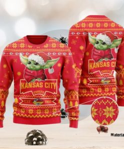 Kansas City Chiefs Cute Baby Yoda Grogu Ugly Christmas Sweater