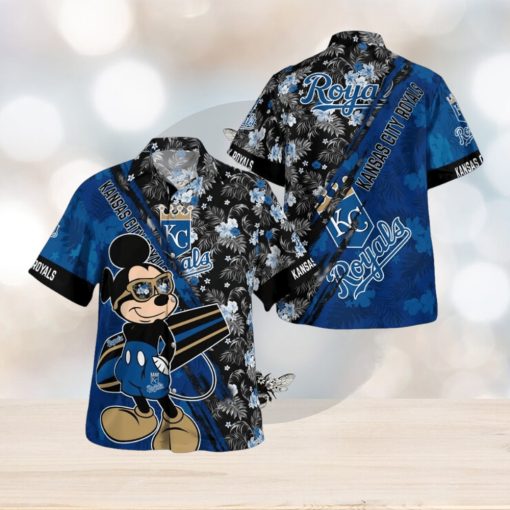 Kansas City Royals Mickey Mouse Floral Short Sleeve Hawaii Shirt