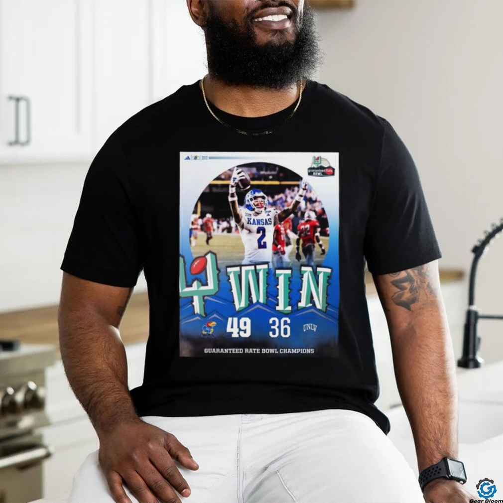 Kansas Jayhawks Defeated UNLV 49 36 To Win The 2023 Guaranteed Rate Bowl Champions NCAA Football T shirt Kansas Jayhawks Defeated UNLV 49 36 To Win The 2023 Guaranteed Rate Bowl Champions NCAA Football T shirt