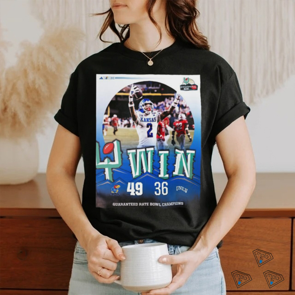 Kansas Jayhawks Defeated UNLV 49 36 To Win The 2023 Guaranteed Rate Bowl Champions NCAA Football T shirt Kansas Jayhawks Defeated UNLV 49 36 To Win The 2023 Guaranteed Rate Bowl Champions NCAA Football T shirt