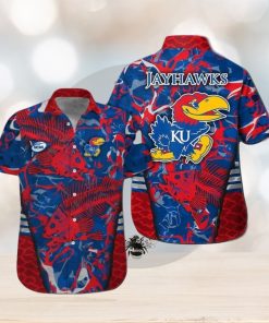 Kansas Jayhawks Fishing Short Sleeve Button Up Tropical Hawaiian Shirt