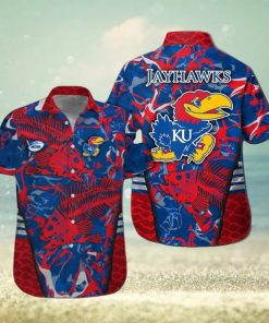 Kansas Jayhawks Fishing Short Sleeve Button Up Tropical Hawaiian Shirt