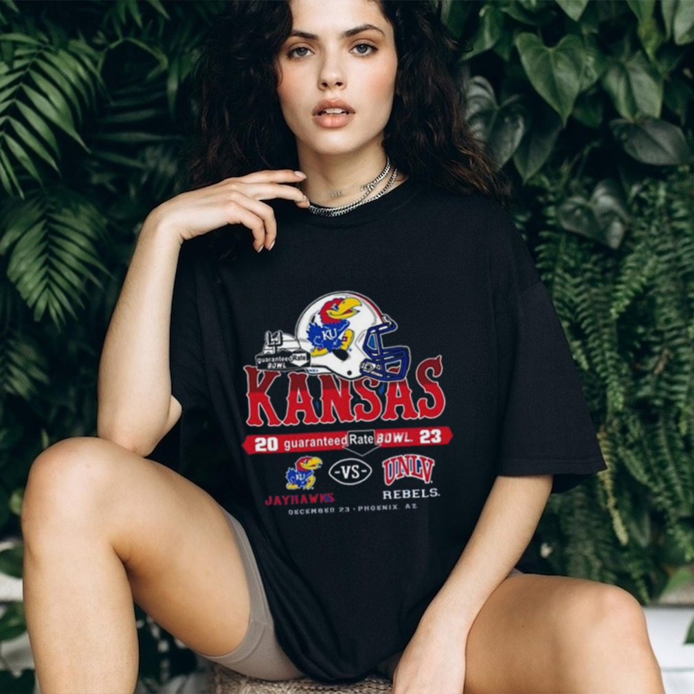 Kansas Jayhawks Vs UNLV Rebel 2023 Guaranteed Rate Bowl Helmet Match Up Unisex T Shirt Kansas Jayhawks Vs UNLV Rebel 2023 Guaranteed Rate Bowl Helmet Match Up Unisex T Shirt