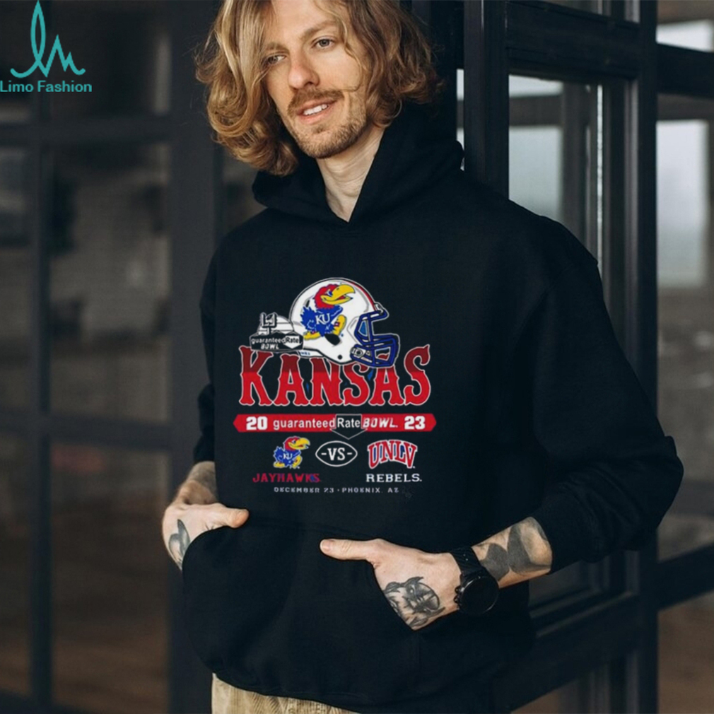 Kansas Jayhawks Vs UNLV Rebel 2023 Guaranteed Rate Bowl Helmet Match Up Unisex T Shirt Kansas Jayhawks Vs UNLV Rebel 2023 Guaranteed Rate Bowl Helmet Match Up Unisex T Shirt