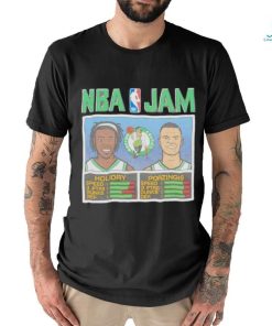 Kristaps Porzingis and Jrue Holiday NBA Jam Boston Celtics basketball shirt