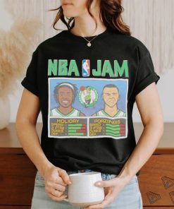 Kristaps Porzingis and Jrue Holiday NBA Jam Boston Celtics basketball shirt